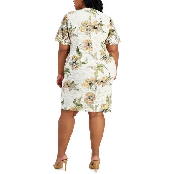 Kasper Womens Ivory Shadow Stripe Midi Fitted Sheath Dress Plus NWT - Picture 2 of 2